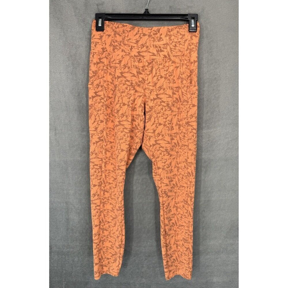 REI Cooperative Size Medium ‘Take Your Time’ 7/8 Leggings Yoga Orange Print EUC